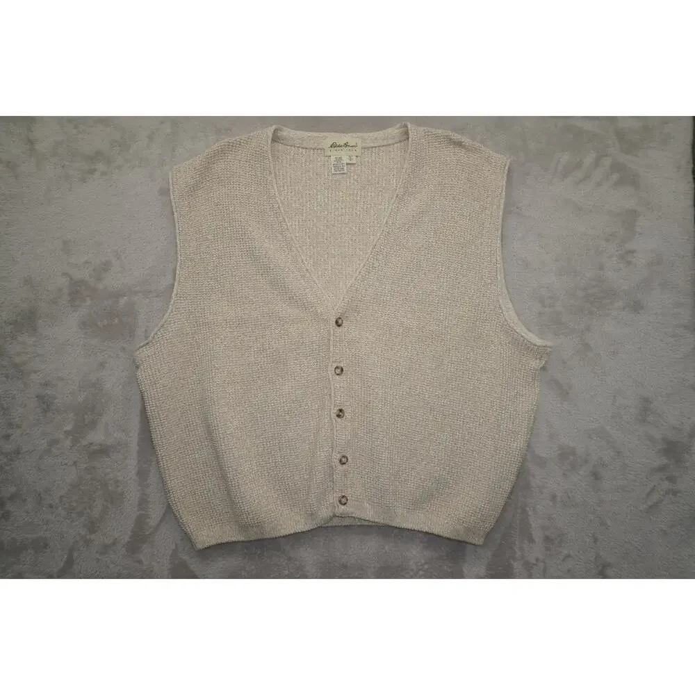 Eddie Bauer USA Made 100% Cotton Knit Sweater Vest Men’s XL Beige Vintage - Picture 2 of 8